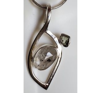 Genuine Herkimer Diamond & Czech Moldavite Pendant